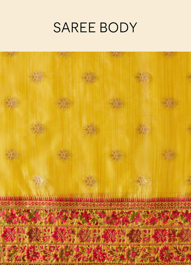 Mustard Yellow Saree with Floral Patterns image number 4